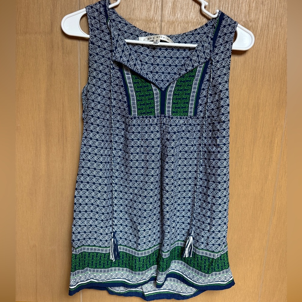 Max Studio Blue and White Tie Front Tank Top